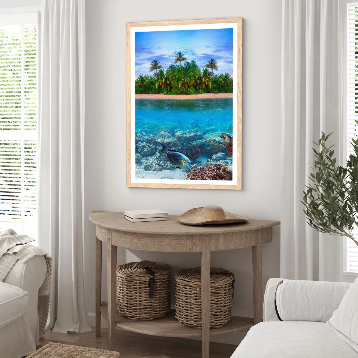 Poster in einem Rahmen aus heller Eiche - Heavenly Island lädt dich ein - 30x40 cm