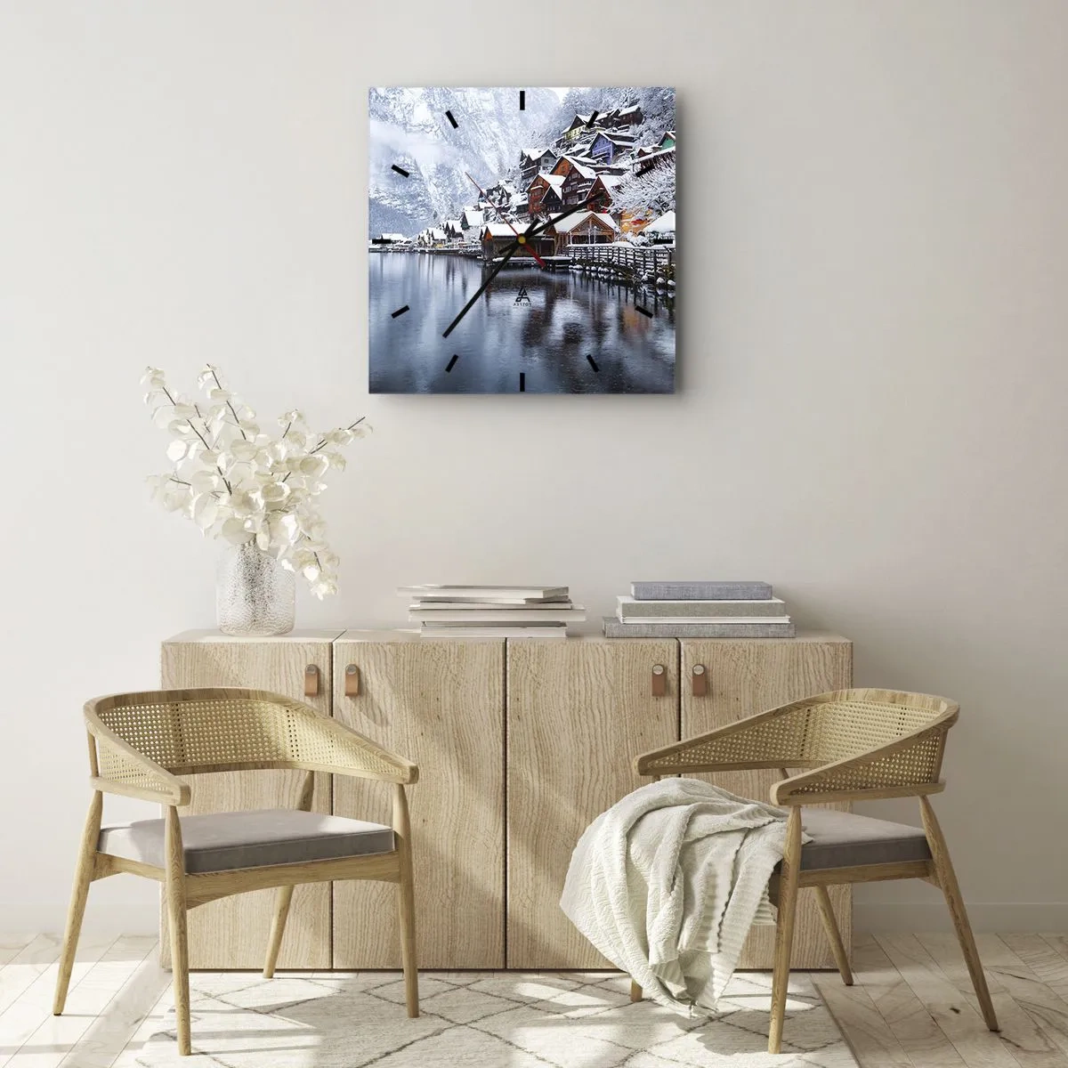 Wanduhr - Glasuhr - In winterlicher Dekoration - 40x40 cm