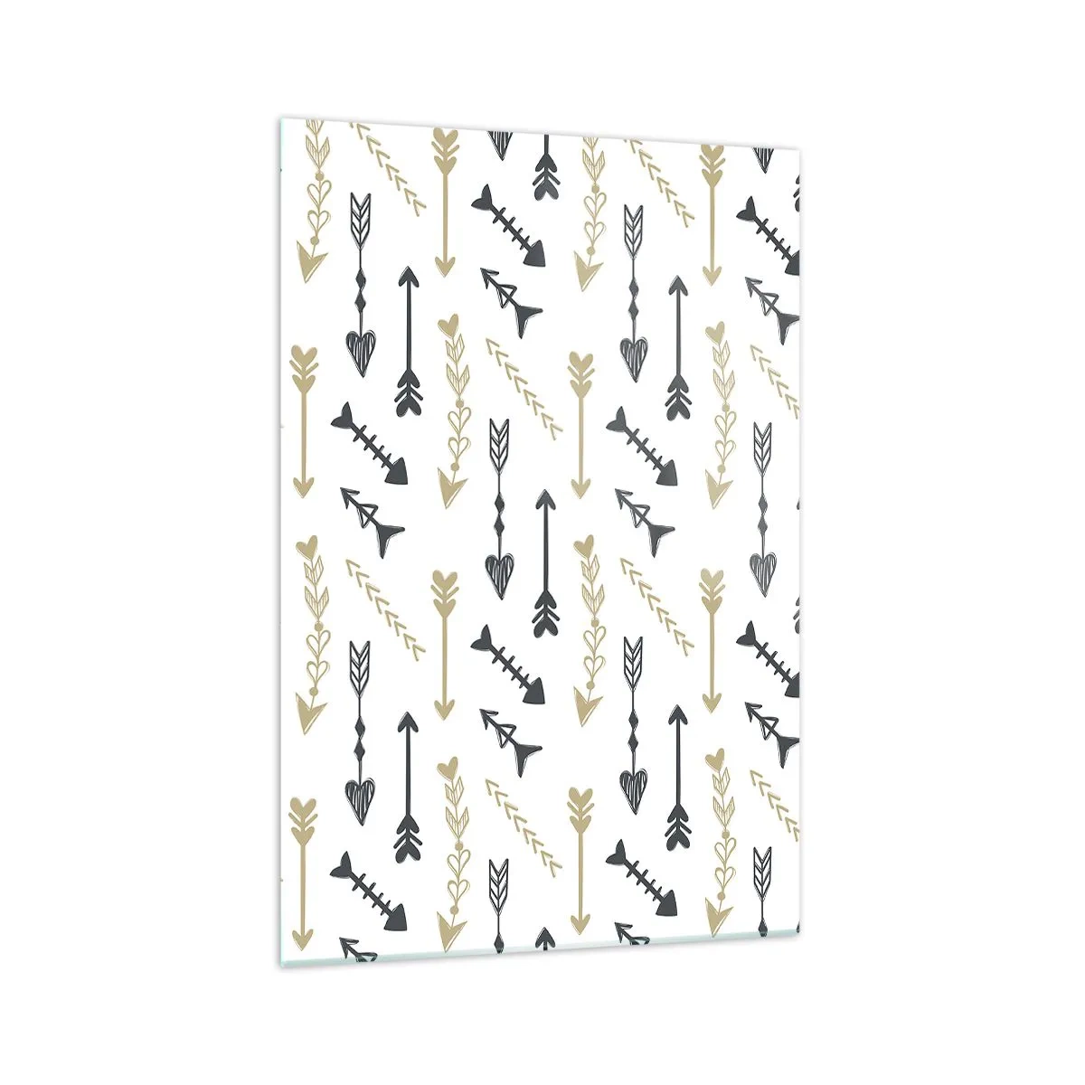 Glasbild - Bild auf glas - Ein minimalistisches Muster mit Pfeilen in Beige- und Grautönen. - 70x100cm - Der Traum des Bogenschützen - Moderne Wanddekoration für Wohnzimmer und Schlafzimmer ARTTOR