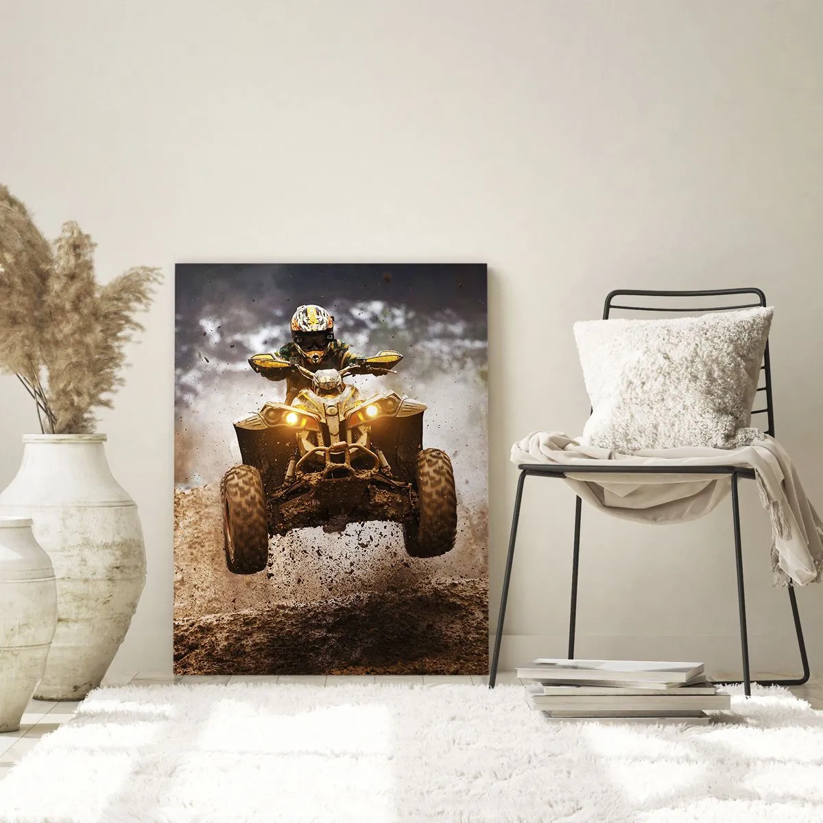 Glasbild - Bild auf glas - Extremes Quadfahren im schlammigen Gelände - 80x120cm - Kein Risiko kein Spaß - Moderne Wanddekoration für Wohnzimmer und Schlafzimmer ARTTOR