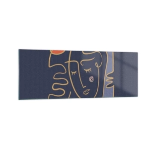 Glasbild - Bild auf glas - Abstraktes Gesichtsporträt im minimalistischen Stil - 140x50cm - In Gedanken - Moderne Wanddekoration für Wohnzimmer und Schlafzimmer ARTTOR