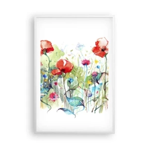 Poster in einem weißen Rahmen - Blühende Maiwiese - 61x91 cm