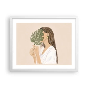 Poster in einem weißen Rahmen - Geheimnisvolles Porträt mit Fächer - 50x40 cm