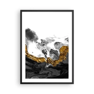 Poster in einem schwarzem Rahmen - Abstrakte Komposition aus Schwarz, Weiß und Gold - 50x70cm - Organische Komposition - Moderne Wanddekoration für Wohnzimmer und Schlafzimmer ARTTOR