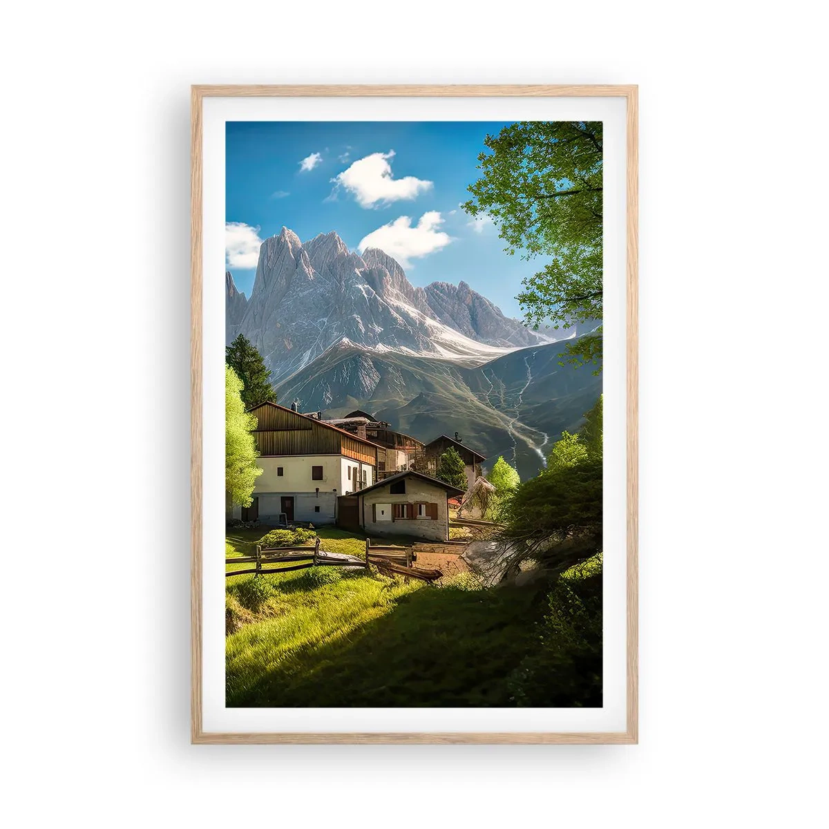 Poster in einem Rahmen aus heller Eiche - Alpenidylle - 61x91 cm