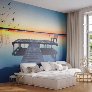 Selbstklebende Fototapete Deluxe Sticker - Das war ein guter Tag - Landschaft, See, Holzbrücke - 200x140 cm