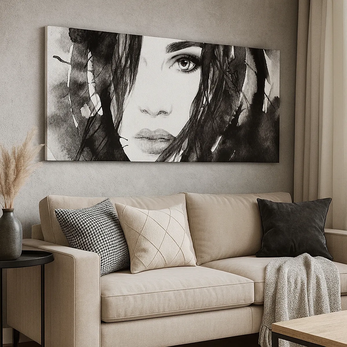 Bild auf Leinwand - Leinwandbild - Porträt einer Dame in Schwarzweiß - 30x30 cm