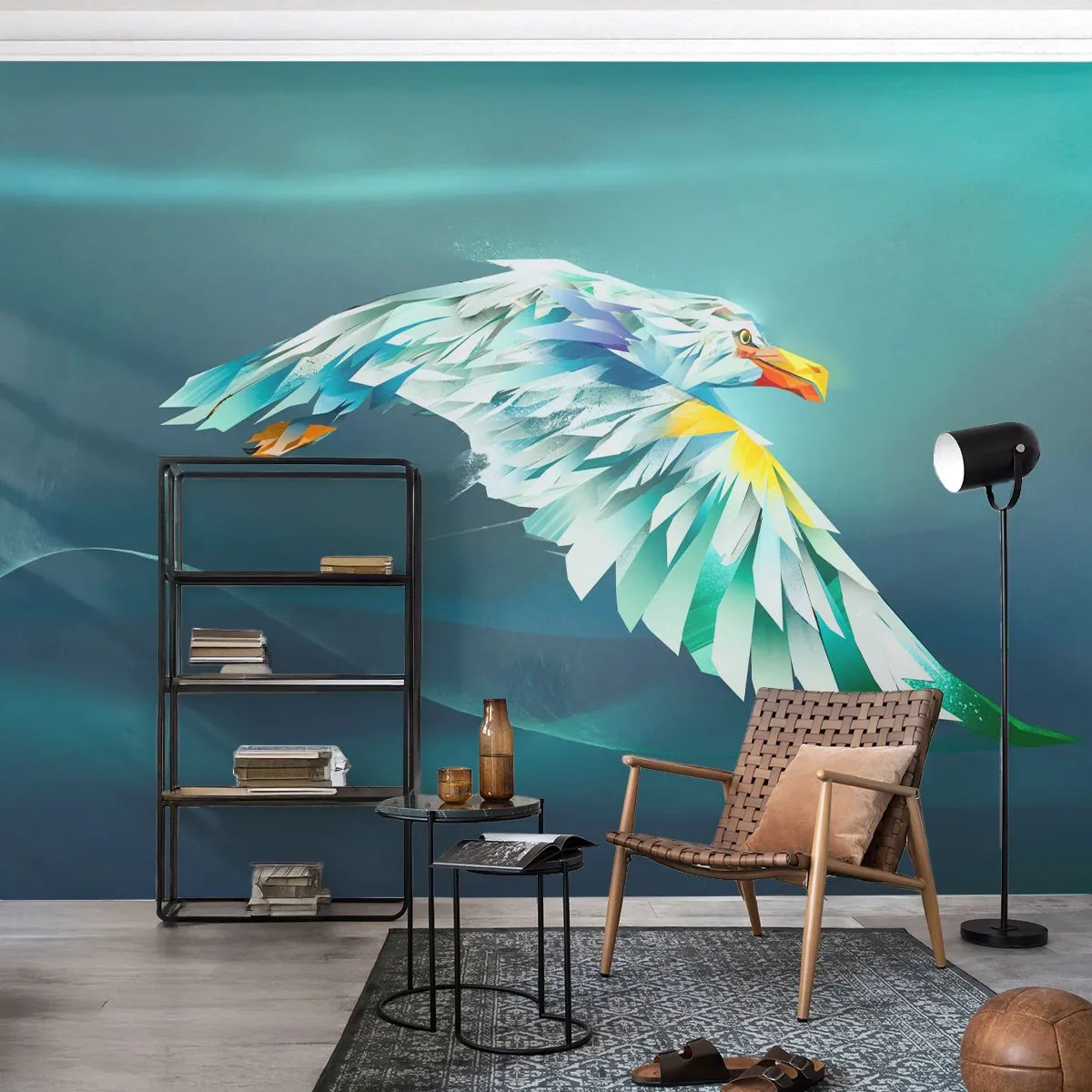 Selbstklebende Fototapete Deluxe Sticker - Der Adler deiner Flüge ist die Kraft - Abstraktion, Adler, Vogel - 300x210 cm