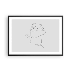 Poster in einem schwarzem Rahmen - Eine minimalistische Skizze des Gesichts einer Frau im Profil. - 70x50cm - Die Drehungen und Wendungen der Träume - Moderne Wanddekoration für Wohnzimmer und Schlafzimmer ARTTOR