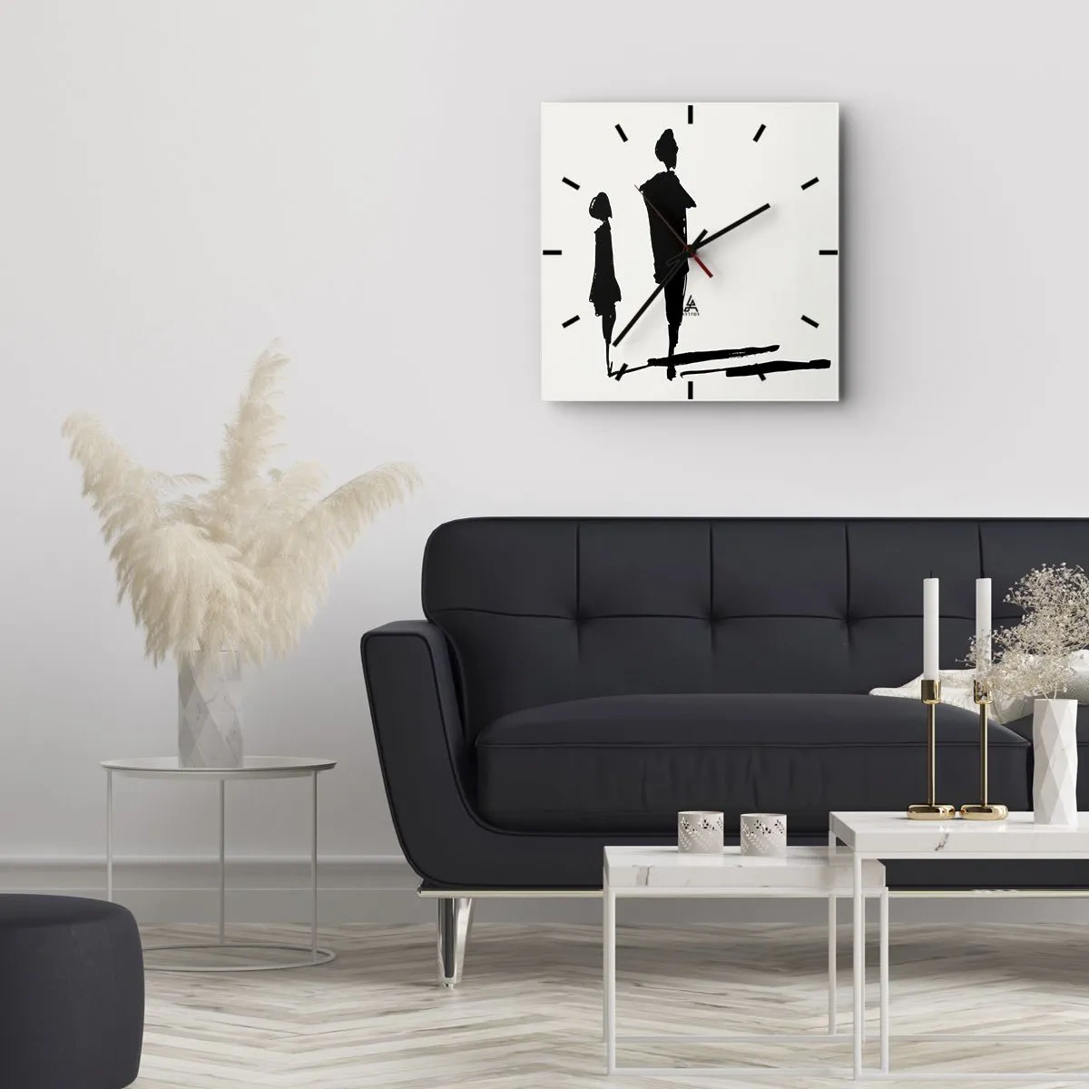 Wanduhr - Glasuhr - Silhouetten von zwei Menschen in Schwarz auf hellem Hintergrund - 30x30cm - Mit Sicherheit zusammen? - Moderne Wanddekoration für Wohnzimmer und Schlafzimmer ARTTOR