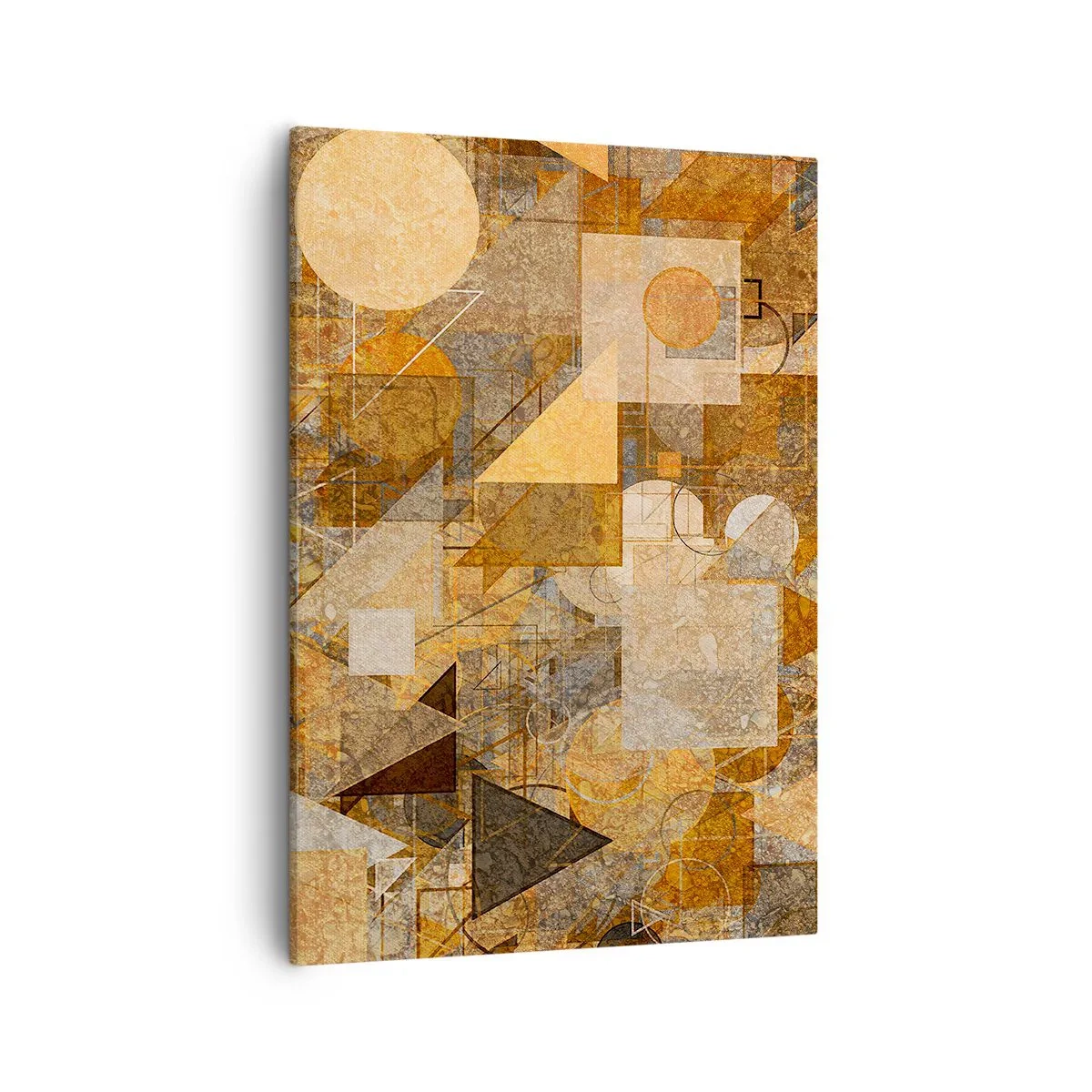Bild auf Leinwand - Leinwandbild - Abstrakte geometrische Figuren in warmen Farbtönen - 50x70cm - Eine kubistische Studie aus Bronze - Moderne Wanddekoration für Wohnzimmer und Schlafzimmer ARTTOR