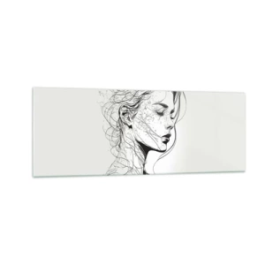 Glasbild - Bild auf glas - Ein zartes Frauenporträt im minimalistischen Grafikstil. - 140x50cm - Porträt im Gedanken - Moderne Wanddekoration für Wohnzimmer und Schlafzimmer ARTTOR