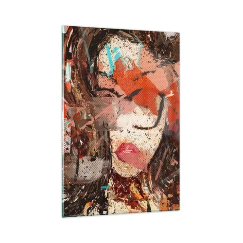 Glasbild - Bild auf glas - Abstraktes Frauenporträt in intensiven Farben - 80x120cm - Niemand weiß, was du wirklich bist - Moderne Wanddekoration für Wohnzimmer und Schlafzimmer ARTTOR