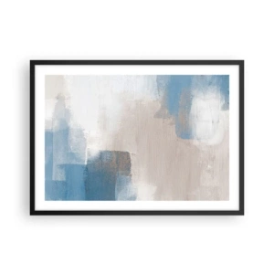 Poster in einem schwarzem Rahmen - Abstrakte Formen in Blau- und Beigetönen - 70x50cm - Rosa Abstraktion hinter einem blauen Vorhang - Moderne Wanddekoration für Wohnzimmer und Schlafzimmer ARTTOR