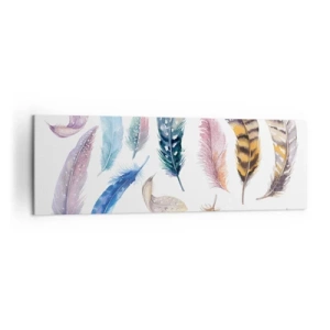 Bild auf Leinwand - Leinwandbild - Bunte Federn im zarten Aquarell-Stil - 160x50cm - Hell, bunt und bunt - Moderne Wanddekoration für Wohnzimmer und Schlafzimmer ARTTOR