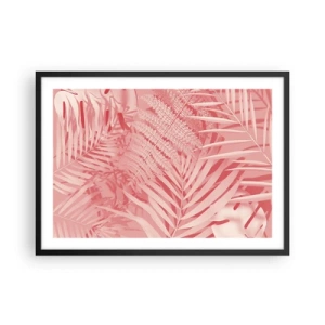 Poster in einem schwarzem Rahmen - Rosa tropische Blätter in einem zarten und minimalistischen Stil - 70x50cm - Rosa Konzept - Moderne Wanddekoration für Wohnzimmer und Schlafzimmer ARTTOR