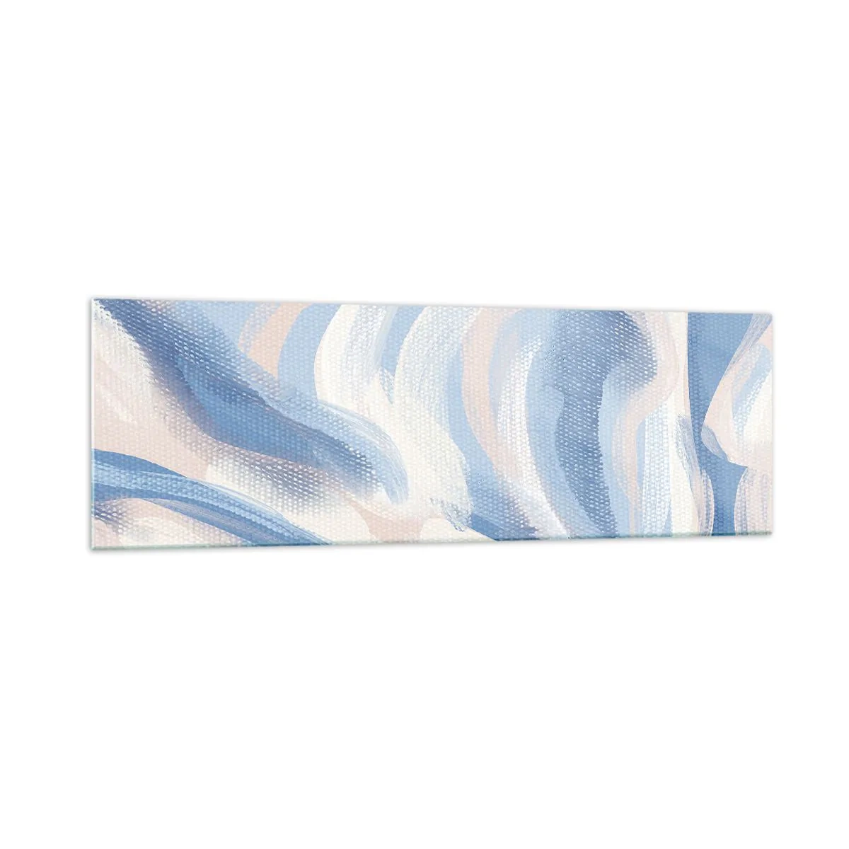 Glasbild - Bild auf glas - Abstrakte Pinselstriche in Blau- und Beigetönen - 160x50cm - Blaue Wellen - Moderne Wanddekoration für Wohnzimmer und Schlafzimmer ARTTOR