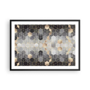 Poster in einem schwarzem Rahmen - Geometrisches Muster in goldenen Farbtönen - 70x50cm - Diamant-Komposition - Moderne Wanddekoration für Wohnzimmer und Schlafzimmer ARTTOR