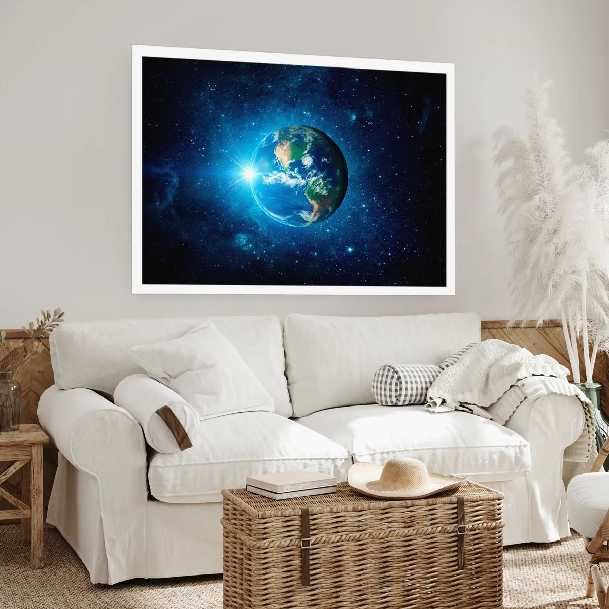 Poster - Erde im Weltraum, umgeben von Sternen und Licht - 100x70cm - Wir sind im Himmel - Moderne Wanddekoration für Wohnzimmer und Schlafzimmer ARTTOR