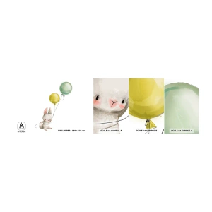 Fototapeten Muster Selbstklebend Deluxe Sticker - Ich werde auch fliegen! - Für Kinder, Kaninchen, Bunte Luftballons - 100x30 cm