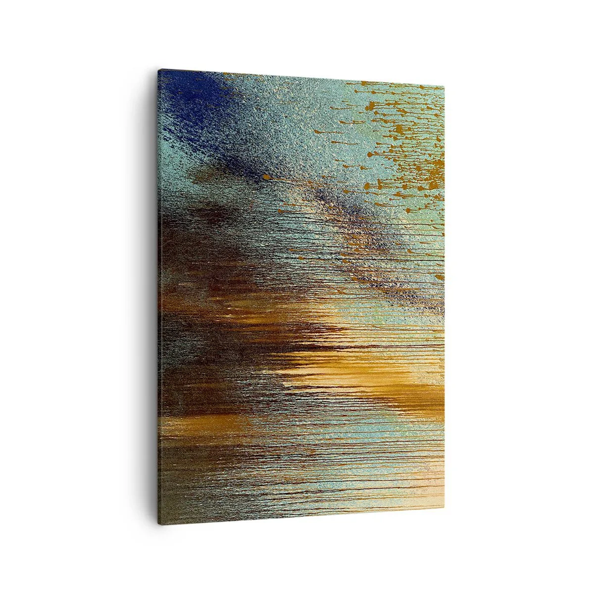 Bild auf Leinwand - Leinwandbild - Eine abstrakte Farbkomposition in Gold-, Braun- und Blautönen. - 50x70cm - Eine nicht zufällige farbenfrohe Komposition - Moderne Wanddekoration für Wohnzimmer und Schlafzimmer ARTTOR