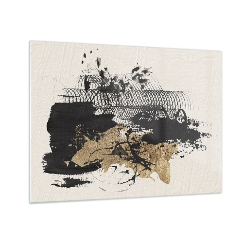 Glasbild - Bild auf glas - Abstrakte Komposition in Schwarz und Gold auf hellem Hintergrund - 70x50cm - Komposition mit Leidenschaft - Moderne Wanddekoration für Wohnzimmer und Schlafzimmer ARTTOR