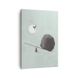 Bild auf Leinwand - Leinwandbild - Eine symbolische Szene mit einer Figur und einem Gleichgewicht vor einem hellen Himmel. - 70x100cm - Erfüllte Träume - Moderne Wanddekoration für Wohnzimmer und Schlafzimmer ARTTOR