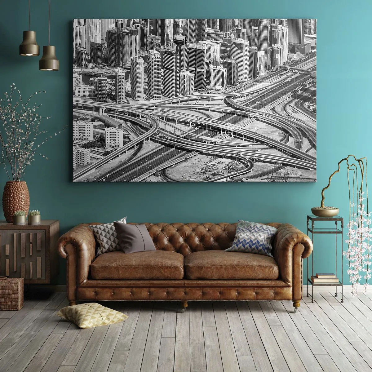 Bild auf Leinwand - Leinwandbild - Dubai aus der Vogelperspektive - 120x80cm - Dubai - die unmögliche Stadt - Moderne Wanddekoration für Wohnzimmer und Schlafzimmer ARTTOR