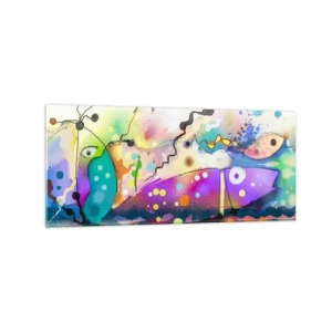 Glasbild - Bild auf glas - Abstrakter Fisch in einer farbenfrohen, surrealen Komposition - 120x50cm - Es fehlen die Worte! - Moderne Wanddekoration für Wohnzimmer und Schlafzimmer ARTTOR