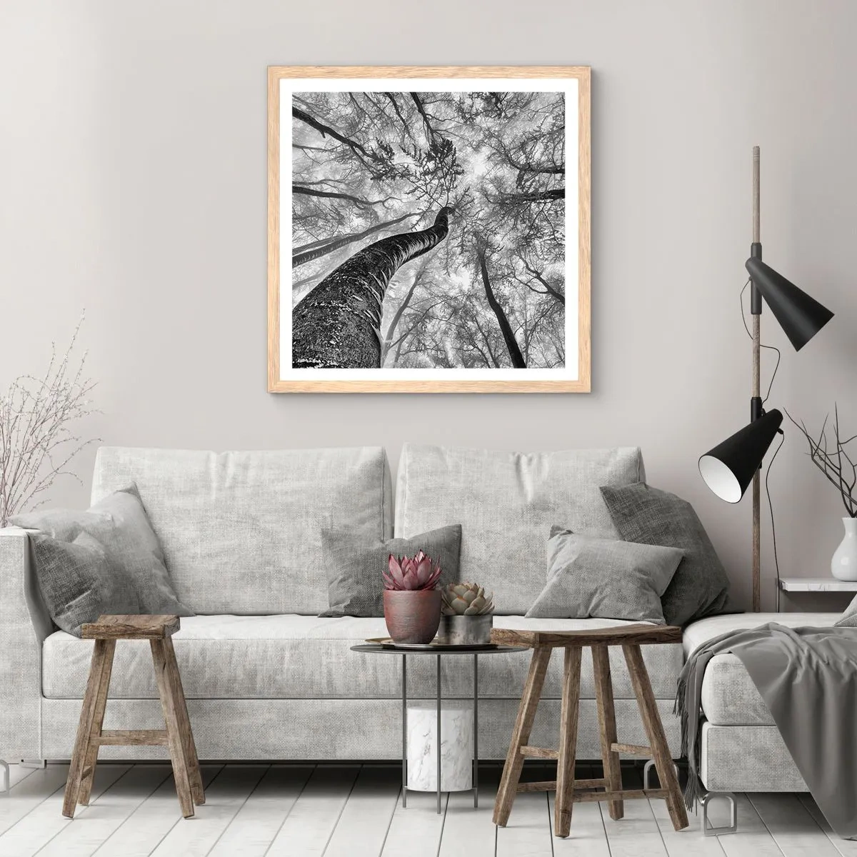 Poster in einem Rahmen aus heller Eiche - Rennen zum Licht - 40x40 cm