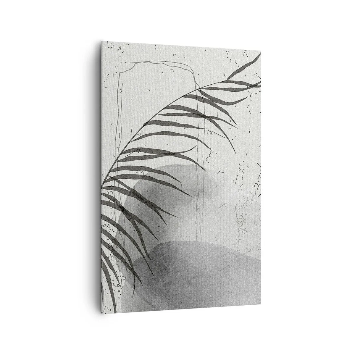 Bild auf Leinwand - Leinwandbild - Ein zartes Palmblattmotiv auf hellem Untergrund im skandinavischen Stil. - 80x120cm - Subtile Exotik der Natur - Moderne Wanddekoration für Wohnzimmer und Schlafzimmer ARTTOR