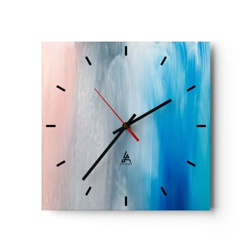 Wanduhr - Glasuhr - Abstrakte Pinselstriche in Blau- und Rosatönen - 30x30cm - Elemente: Luft - Moderne Wanddekoration für Wohnzimmer und Schlafzimmer ARTTOR