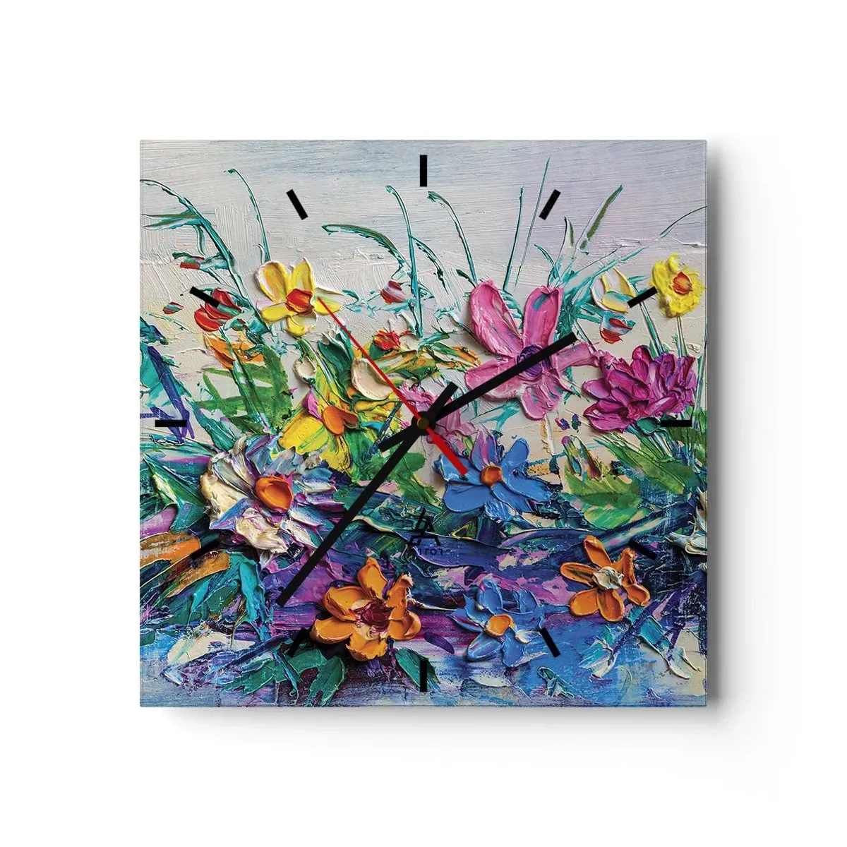 Wanduhr - Glasuhr - Ein bunter Blumenstrauß, gemalt in der Impasto-Technik - 30x30cm - Überhaupt kein Stillleben - Moderne Wanddekoration für Wohnzimmer und Schlafzimmer ARTTOR