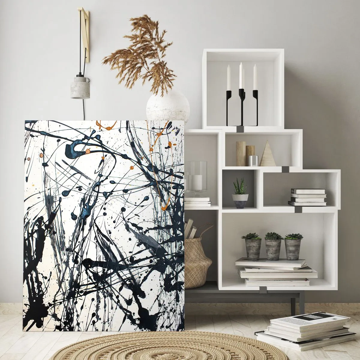 Glasbild - Bild auf glas - Dynamische Farbspritzer auf weißem Hintergrund - 50x70cm - Expressionistische Abstraktion - Moderne Wanddekoration für Wohnzimmer und Schlafzimmer ARTTOR