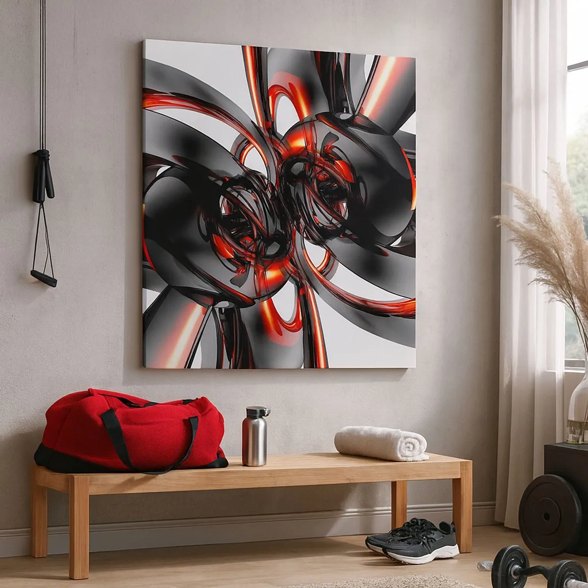 Bild auf Leinwand - Leinwandbild - Uhrwerk in Graphit und Rot - 30x30 cm