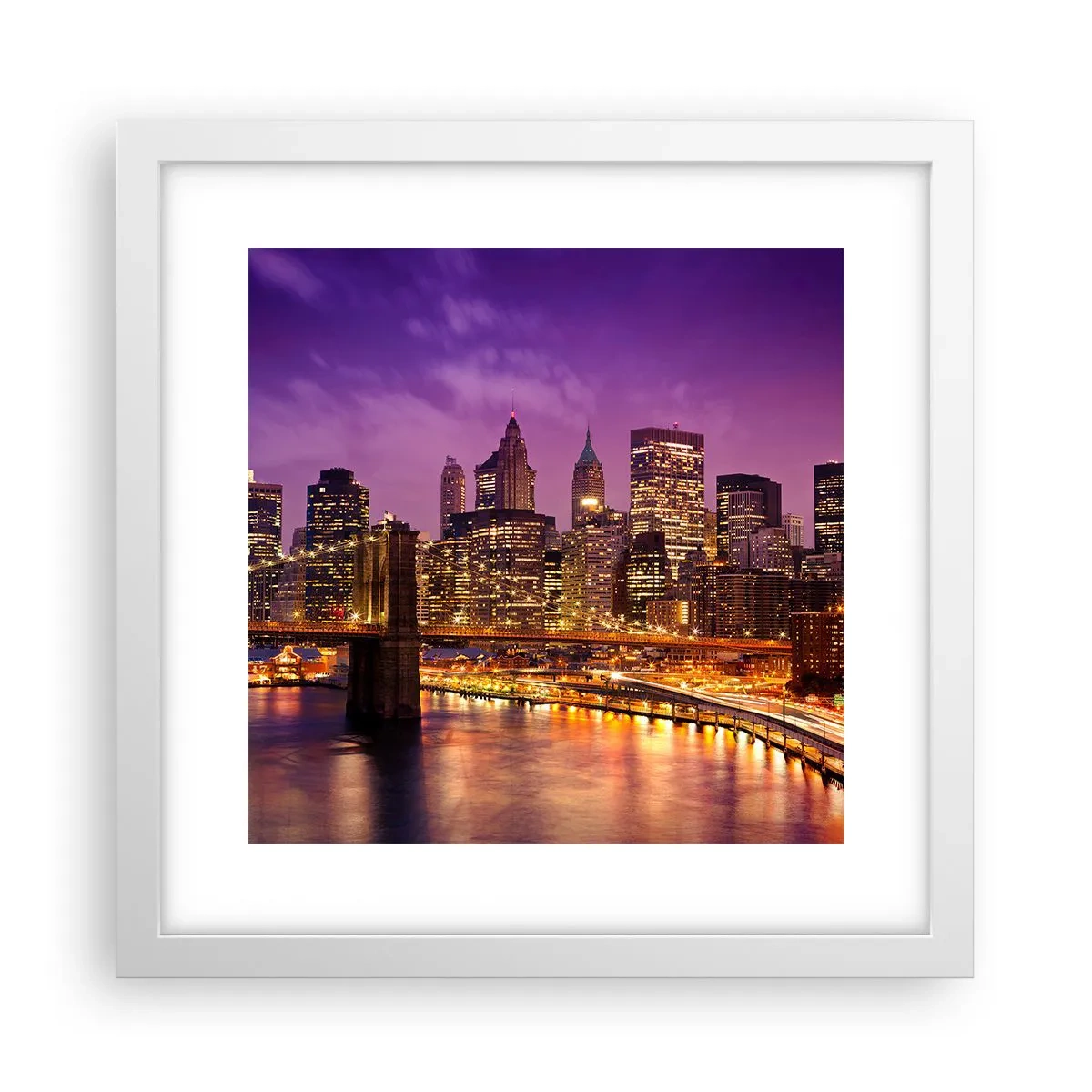 Poster in einem weißen Rahmen - Violett-goldenes Manhathann - 30x30 cm