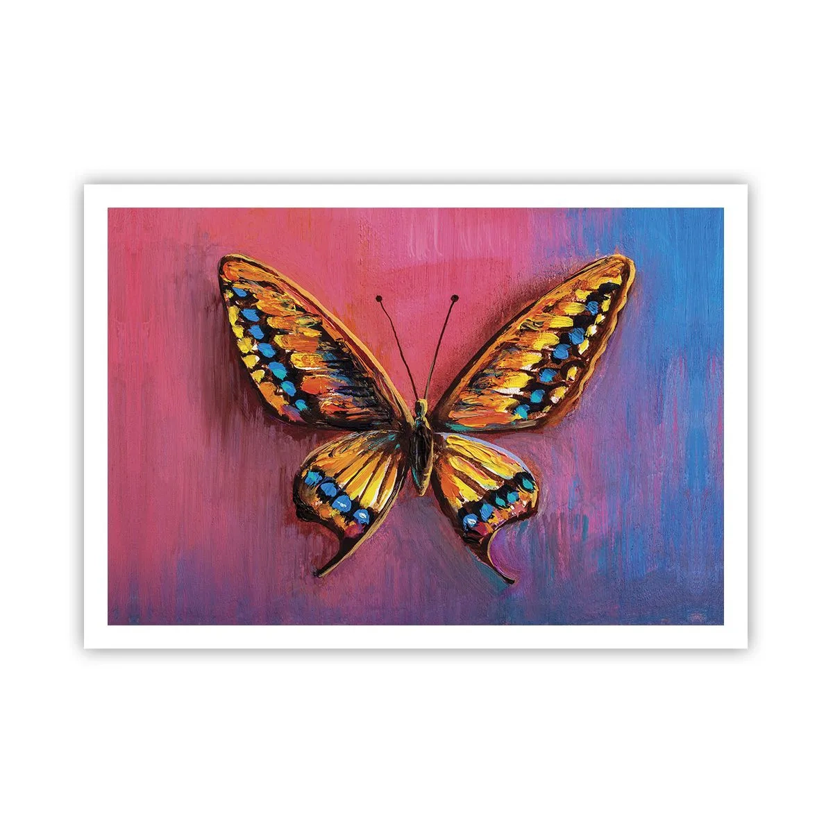 Poster - Bunter Schmetterling auf abstraktem Hintergrund - 100x70cm - Ein Juwel der Natur - Moderne Wanddekoration für Wohnzimmer und Schlafzimmer ARTTOR