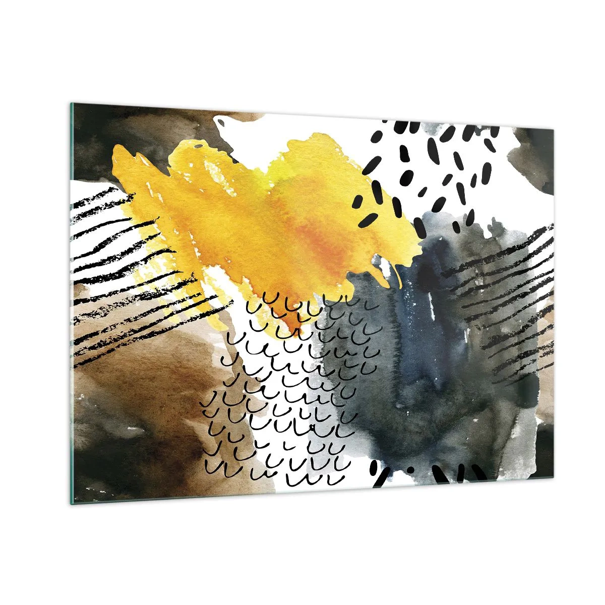 Glasbild - Bild auf glas - Eine abstrakte Komposition mit Punkten und Linien in erdigen Farben. - 100x70cm - Ein Treffen der Elemente der Natur - Moderne Wanddekoration für Wohnzimmer und Schlafzimmer ARTTOR