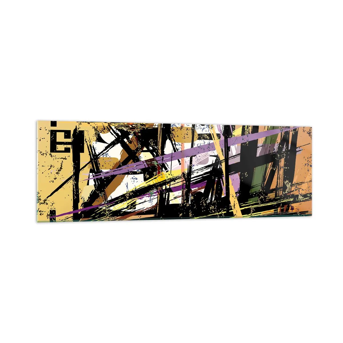 Glasbild - Bild auf glas - Abstrakte Linien und Formen auf beigem Hintergrund - 160x50cm - Ein scharfer Schnitt - Moderne Wanddekoration für Wohnzimmer und Schlafzimmer ARTTOR