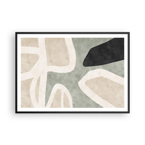 Poster in einem schwarzem Rahmen - Abstrakte Formen in gedämpften Farben - 100x70cm - Komposition mit schwarzem Motiv - Moderne Wanddekoration für Wohnzimmer und Schlafzimmer ARTTOR