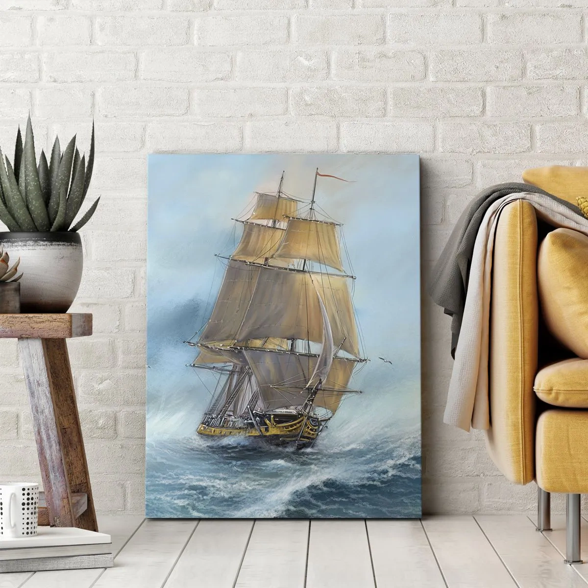 Bild auf Leinwand - Leinwandbild - Ein Segelschiff auf stürmischer See - 50x70cm - Über die Wellen gleiten - Moderne Wanddekoration für Wohnzimmer und Schlafzimmer ARTTOR