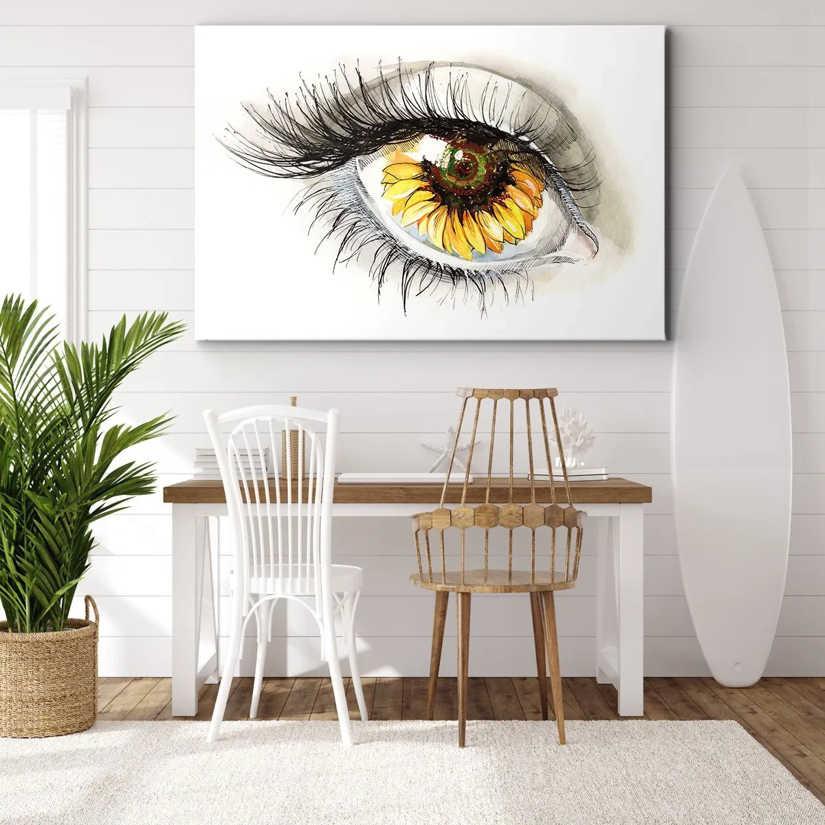 Bild auf Leinwand - Leinwandbild - Künstlerisches Auge mit sonnenblumenförmiger Iris - 70x50cm - Ein Look so heiß wie der Sommer - Moderne Wanddekoration für Wohnzimmer und Schlafzimmer ARTTOR