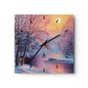 Wanduhr - Glasuhr - Winterlandschaft mit Fluss und Bäumen bei Sonnenaufgang - 30x30cm - Die Farben des Winters - Moderne Wanddekoration für Wohnzimmer und Schlafzimmer ARTTOR