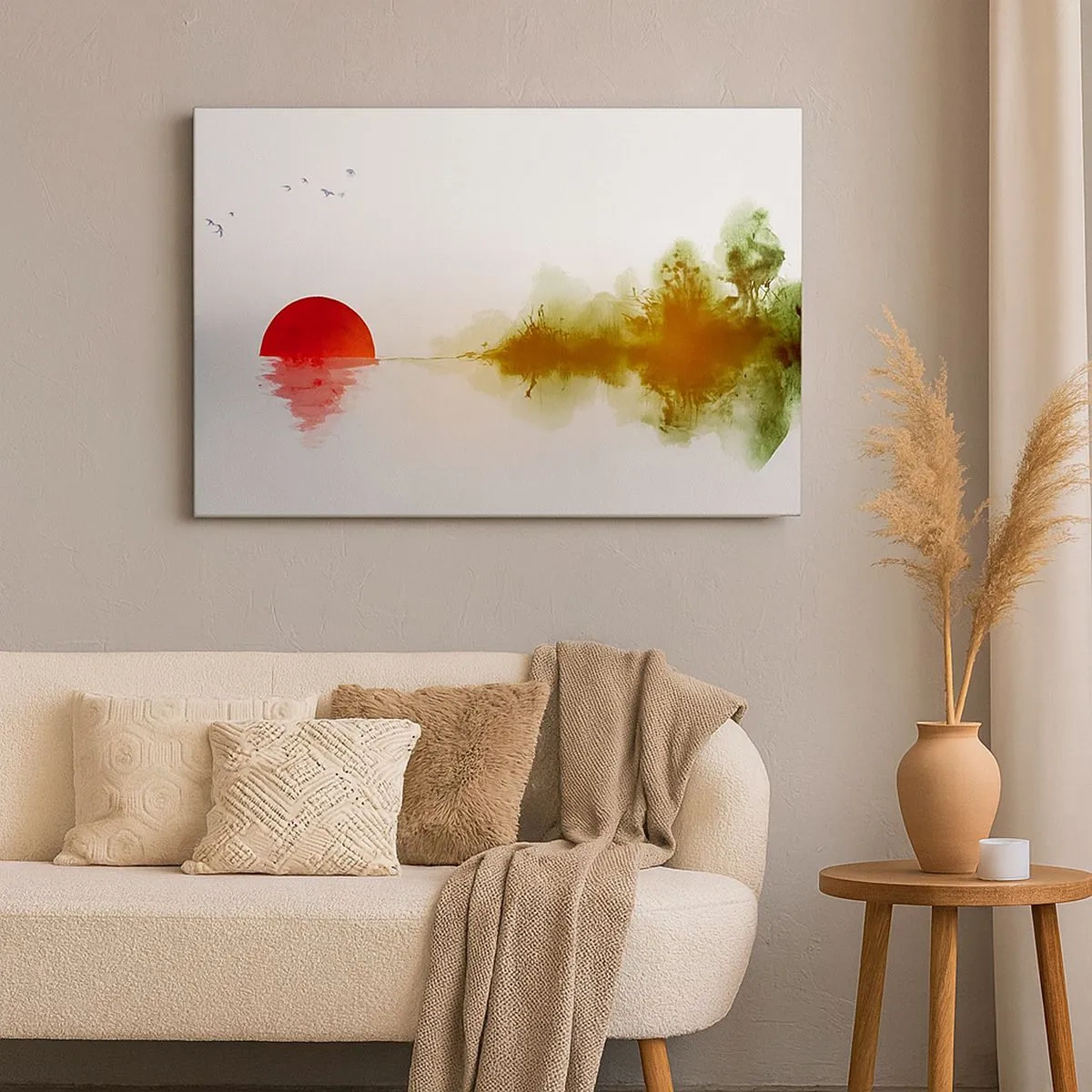 Bild auf Leinwand - Leinwandbild - Abstrakter Sonnenuntergang über einem See mit Reflexion - 70x50cm - Versprechen der Ruhe - Moderne Wanddekoration für Wohnzimmer und Schlafzimmer ARTTOR