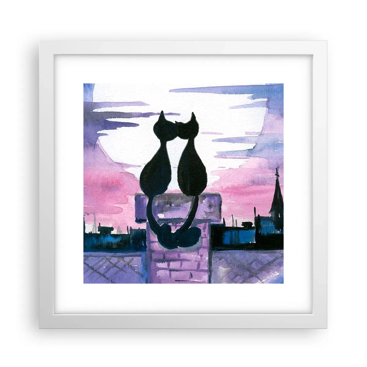 Poster in einem weißen Rahmen - Rendez-vous unter dem Mond - 30x30 cm