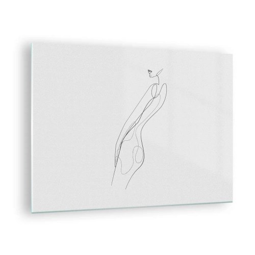 Glasbild - Bild auf glas - Eine minimalistische Linie, die eine weibliche Silhouette darstellt - 70x50cm - Bloß ein Versprechen - Moderne Wanddekoration für Wohnzimmer und Schlafzimmer ARTTOR