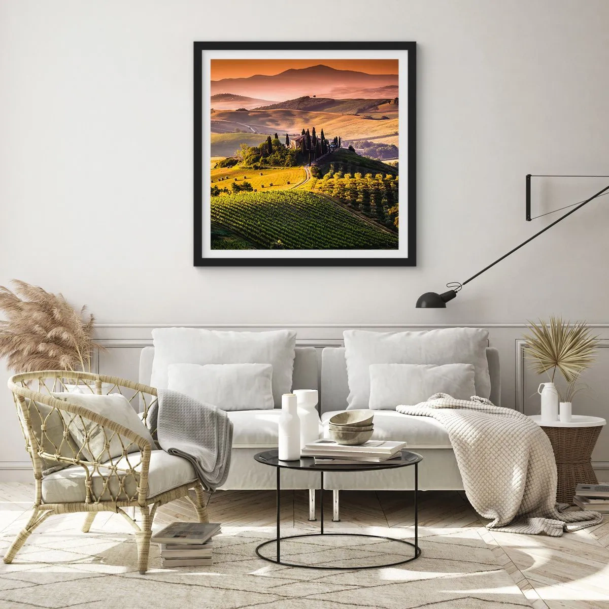 Poster in einem schwarzem Rahmen - Arkadien - die toskanische Landschaft - 30x30 cm