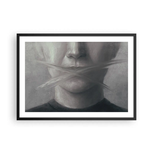 Poster in einem schwarzem Rahmen - Ein symbolisches Porträt mit verschwommenen Lippen in Grautönen. - 70x50cm - Ohne ein Wort - Moderne Wanddekoration für Wohnzimmer und Schlafzimmer ARTTOR
