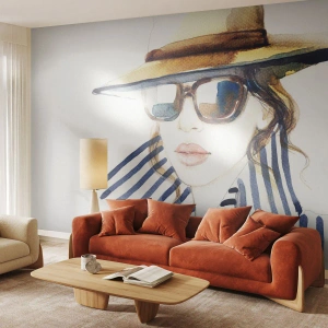 Fototapete Premium Sand - Florida heißt Sie willkommen! - Das Gesicht einer Frau, Porträt einer Frau, Mode - 200x140 cm