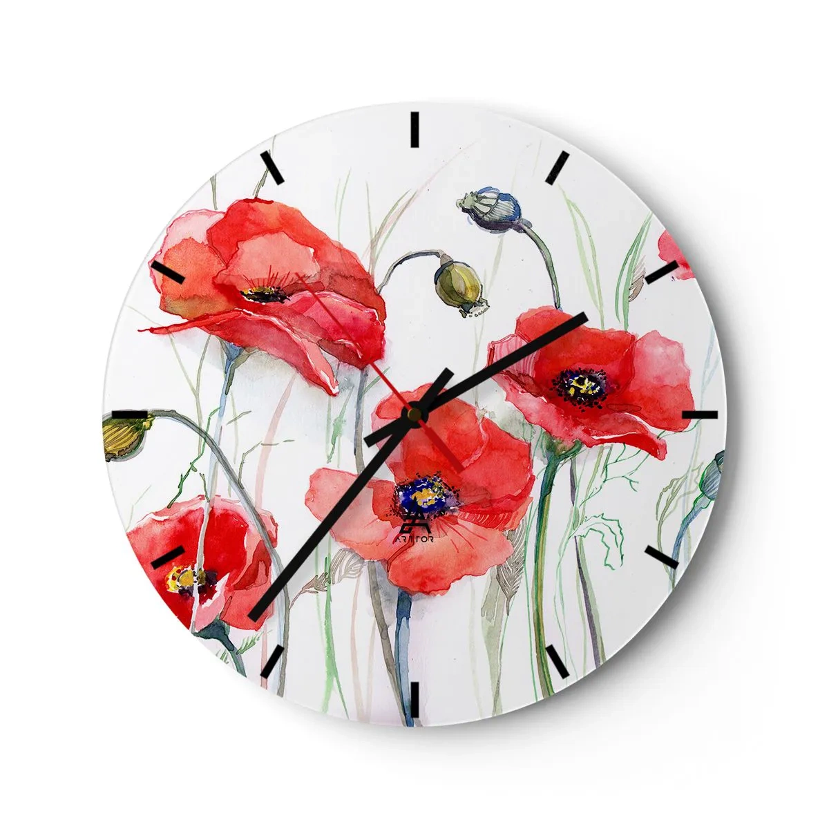 Wanduhr - Glasuhr - Polnische Blumen - 40x40 cm